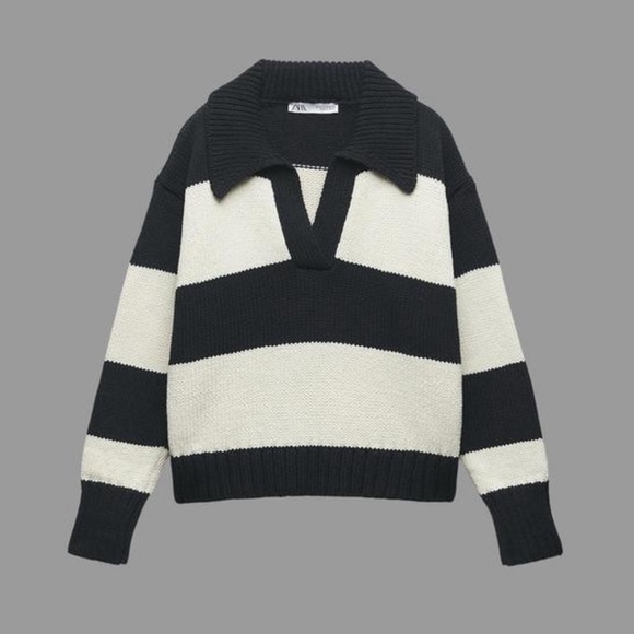 Zara Sweaters - NWT Zara Chunky Knit V-Neck Striped Boat Sweater / small